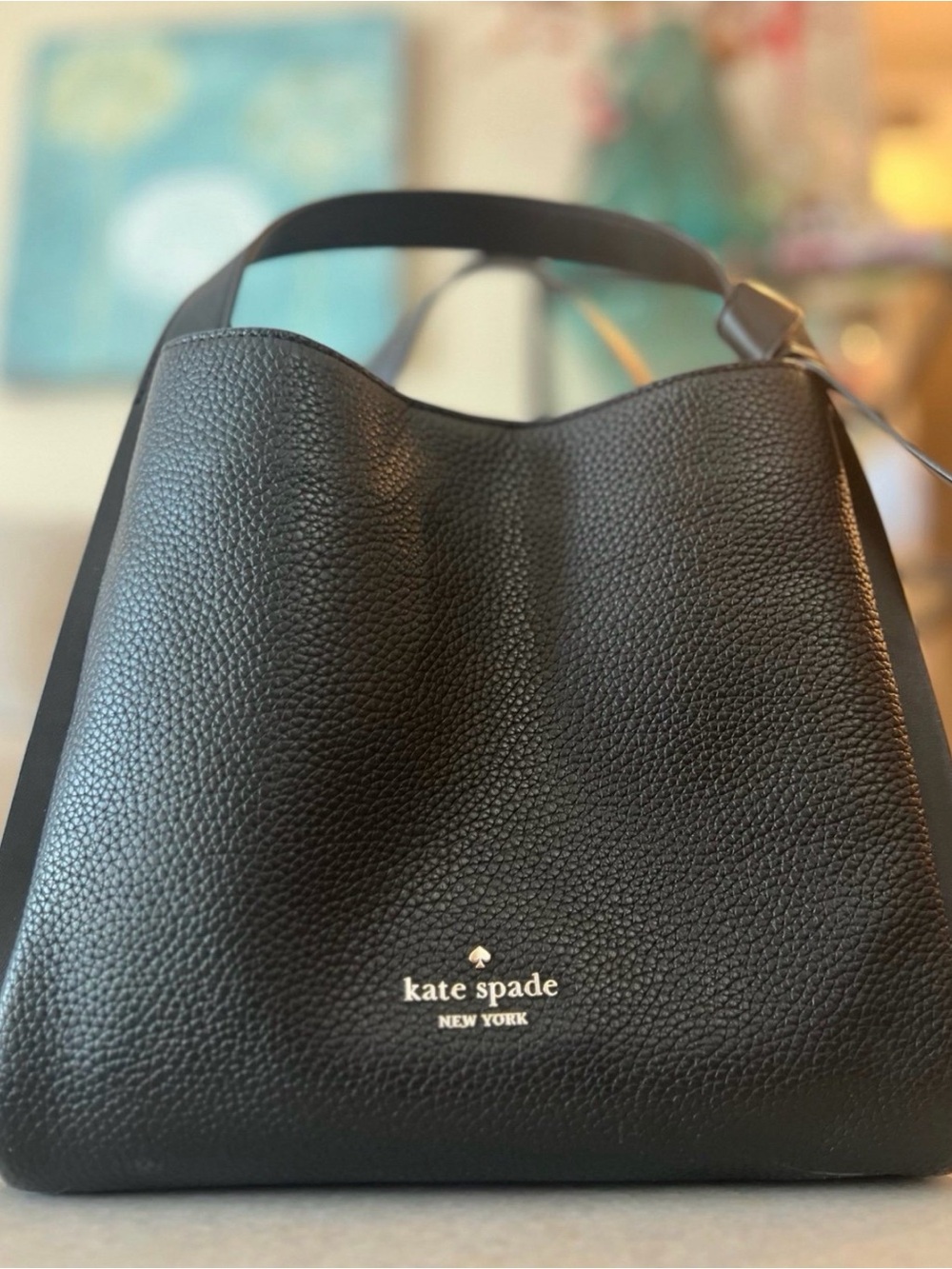 kate spade black pebbled leather knott carryall crossbody or great smaller purse - Picture 1 of 8